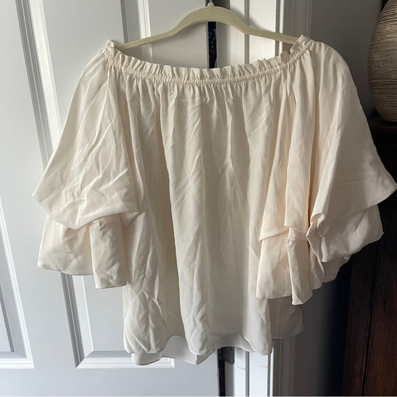 Diane Von Furstenburg Ivory Georganne Top Silk Blouse Off the Shoulder - Picture 5 of 6